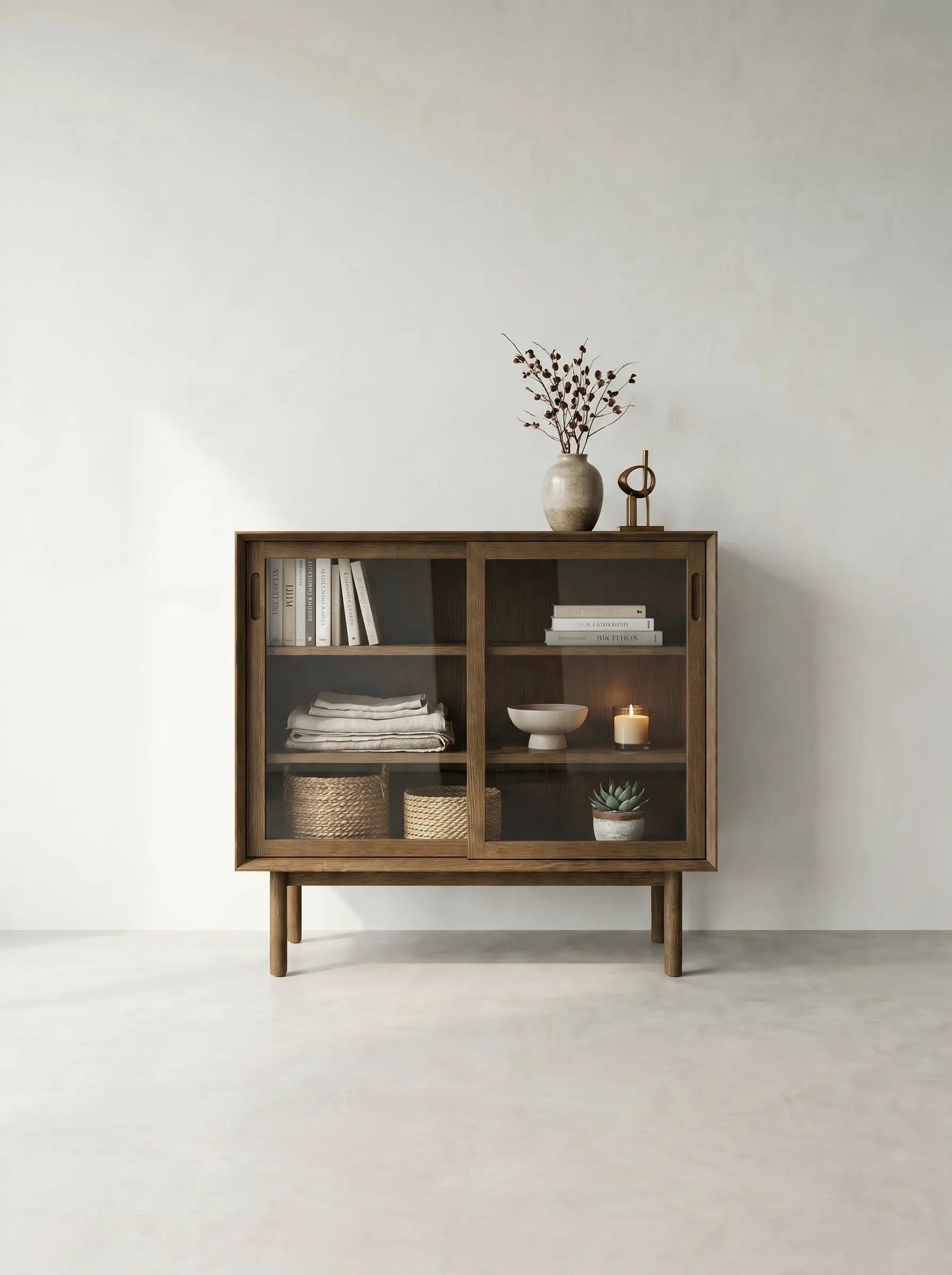 Veneto Italia Cabinets Kodama Glass Cabinet – Modern Oak Storage Cabinet with Glass Doors