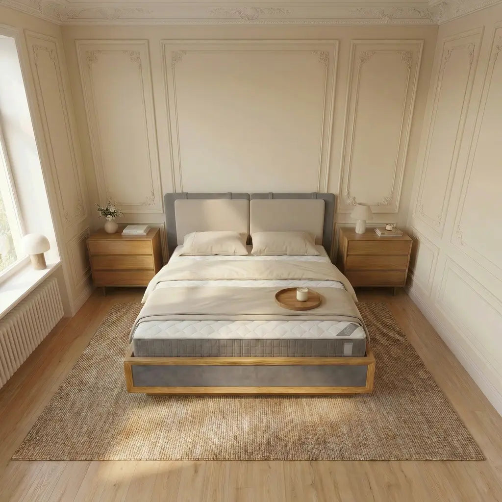 Veneto Italia  Discover Kodama Bed – Natural Oak Bed with Soft Upholstered Details