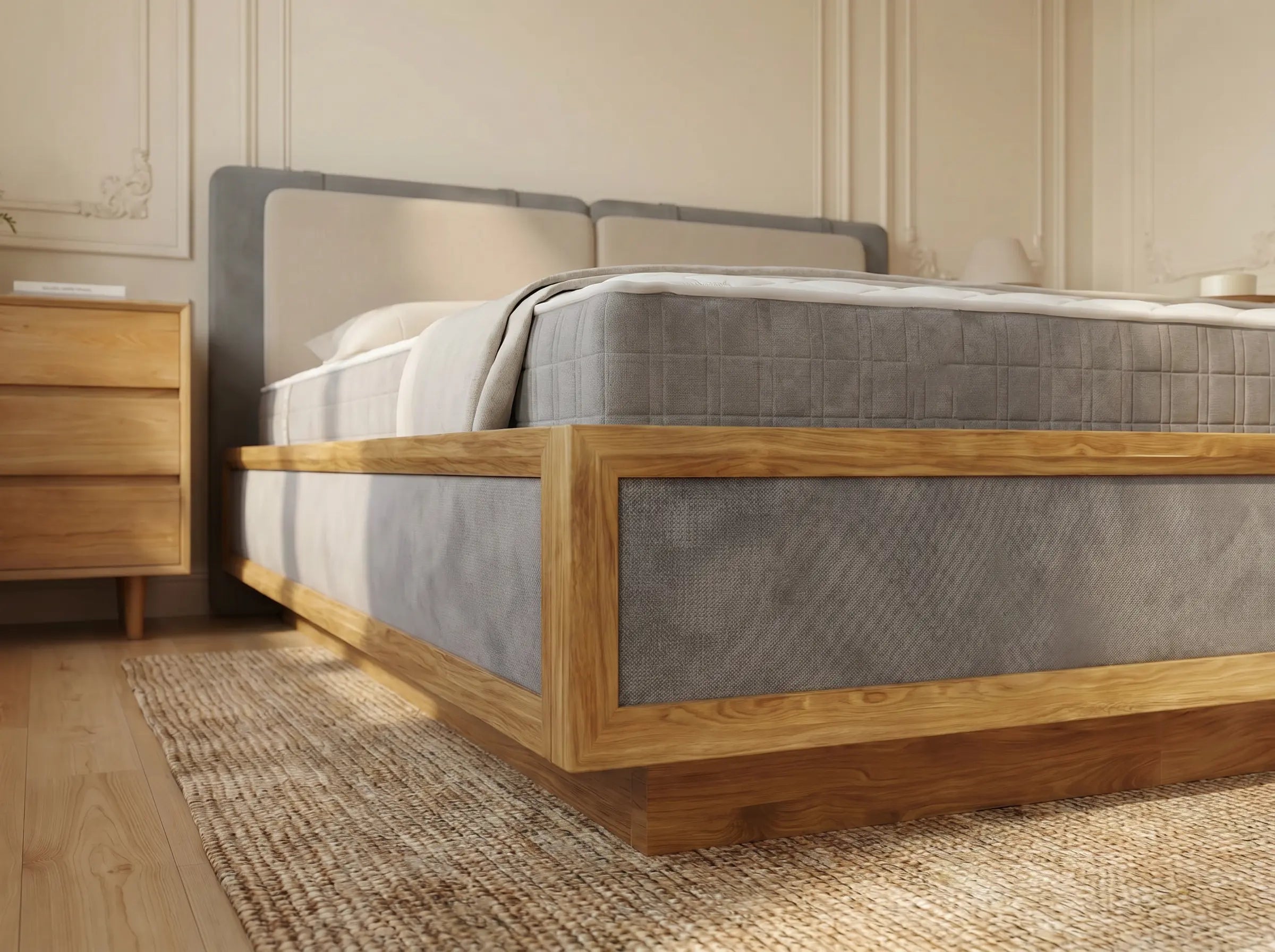 Veneto Italia  Discover Kodama Bed – Natural Oak Bed with Soft Upholstered Details