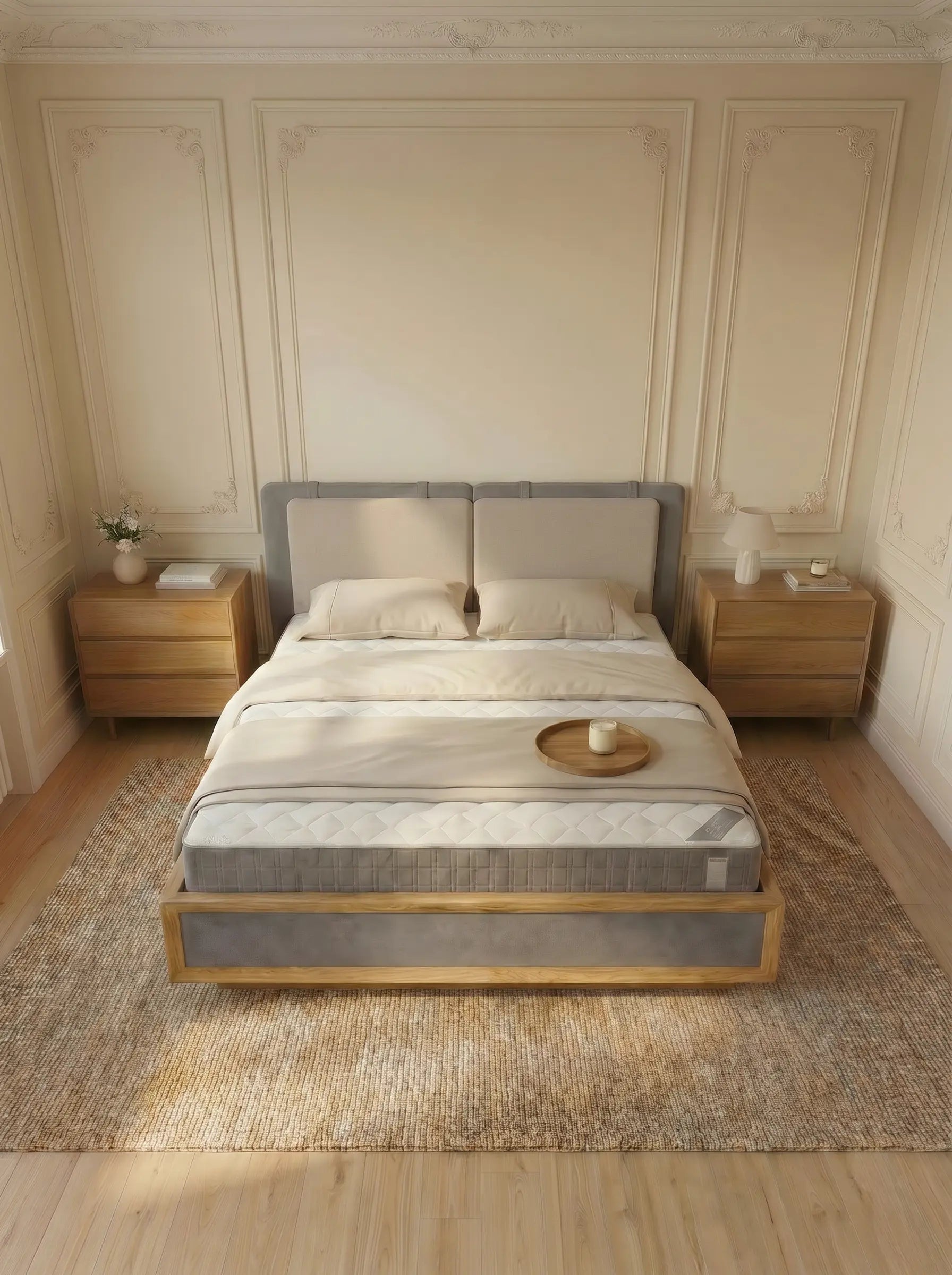 Veneto Italia  Discover Kodama Bed – Natural Oak Bed with Soft Upholstered Details