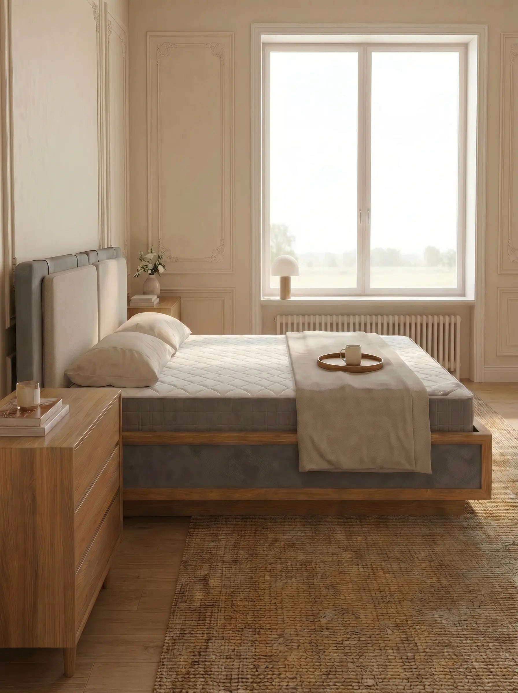Veneto Italia  Discover Kodama Bed – Natural Oak Bed with Soft Upholstered Details