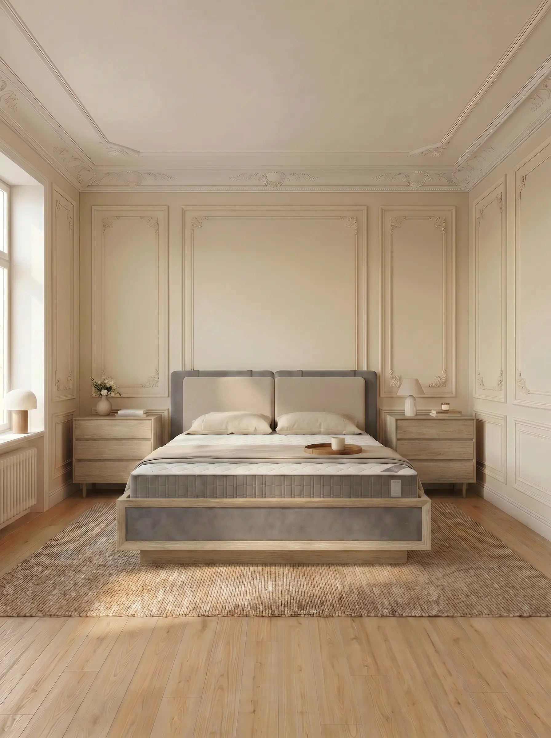 Veneto Italia  Discover Kodama Bed – Natural Oak Bed with Soft Upholstered Details