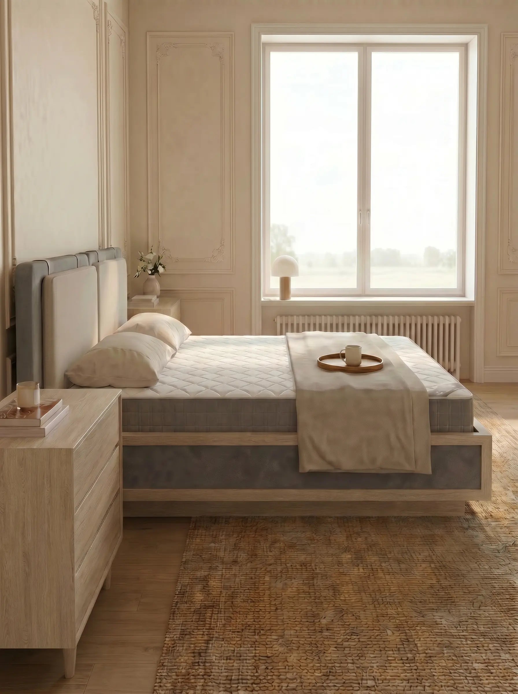 Veneto Italia  Discover Kodama Bed – Natural Oak Bed with Soft Upholstered Details
