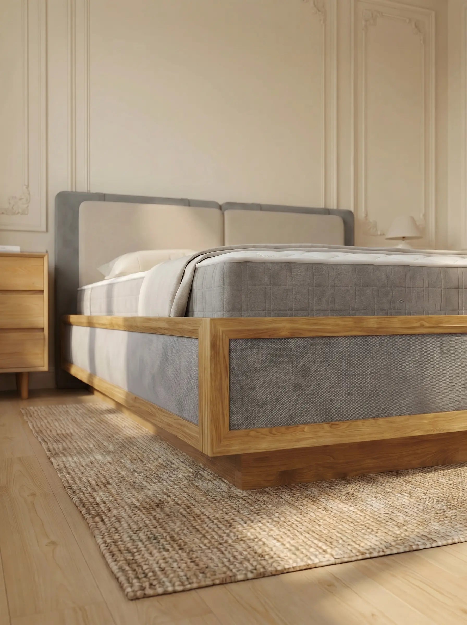Veneto Italia  Discover Kodama Bed – Natural Oak Bed with Soft Upholstered Details