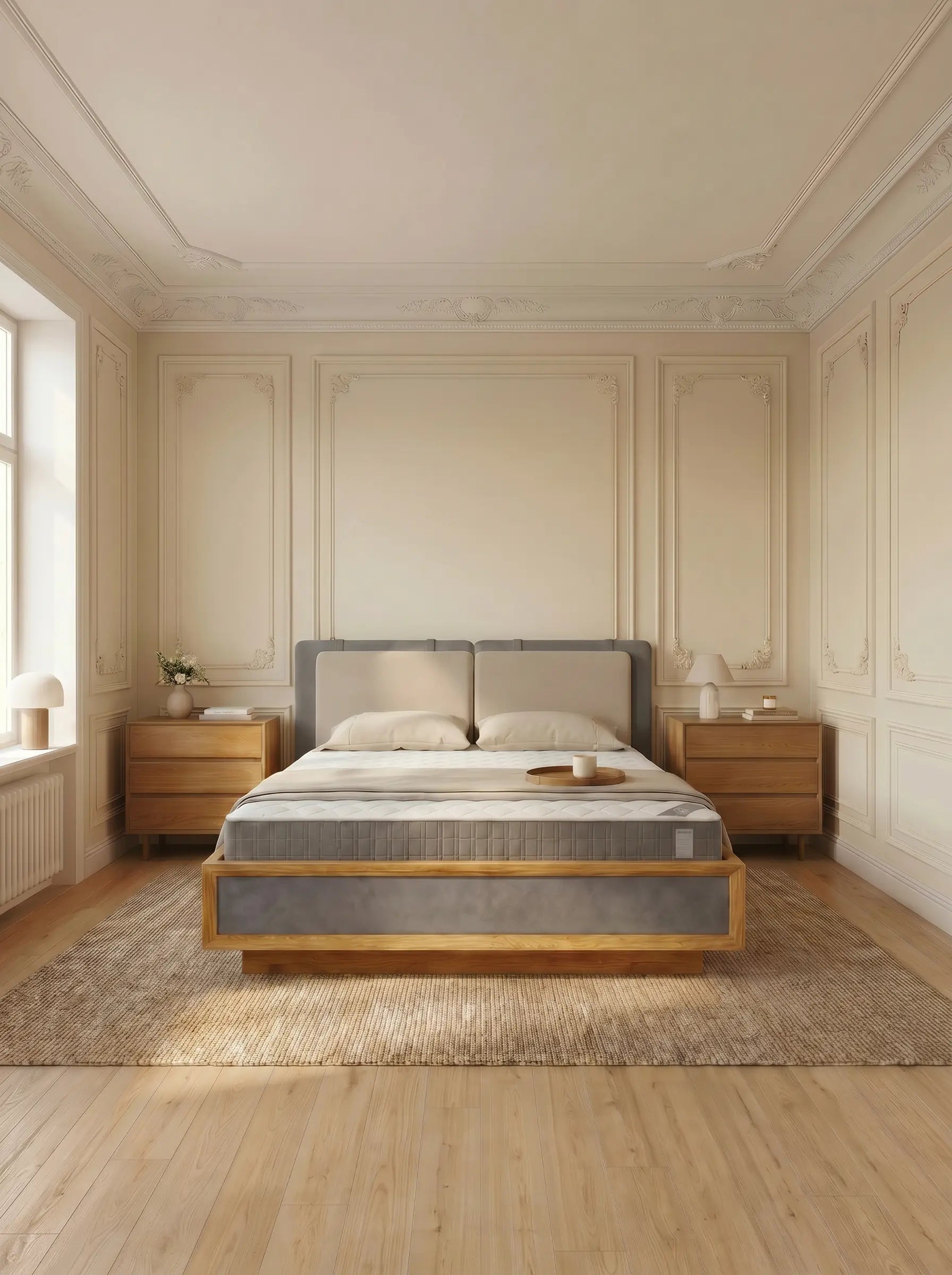 Veneto Italia  Discover Kodama Bed – Natural Oak Bed with Soft Upholstered Details