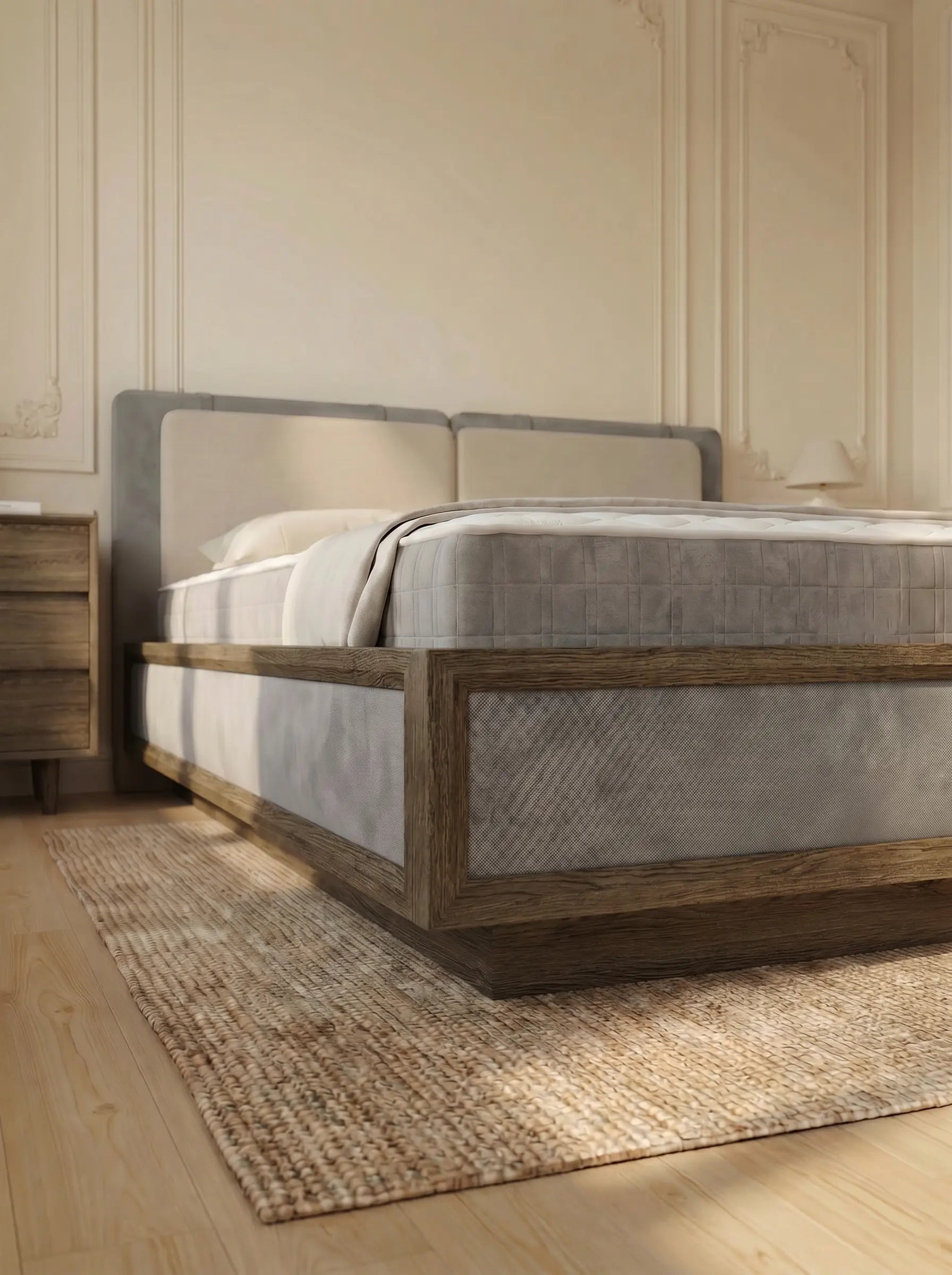 Veneto Italia  Discover Kodama Bed – Natural Oak Bed with Soft Upholstered Details