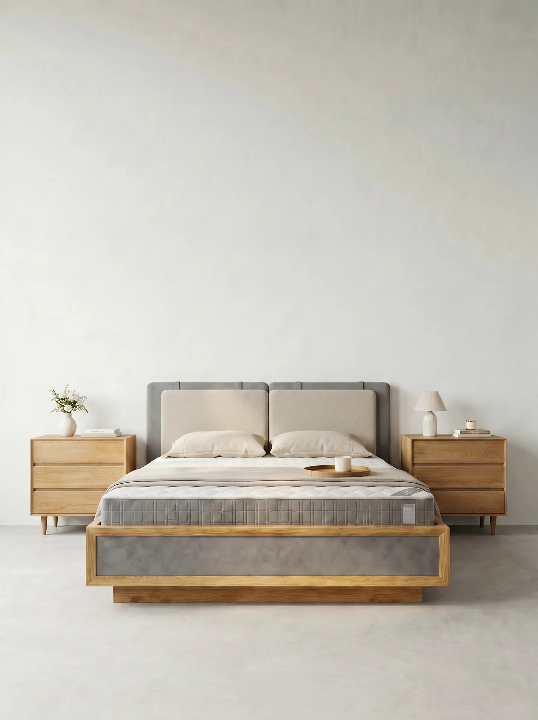 Veneto Italia  Discover Kodama Bed – Natural Oak Bed with Soft Upholstered Details