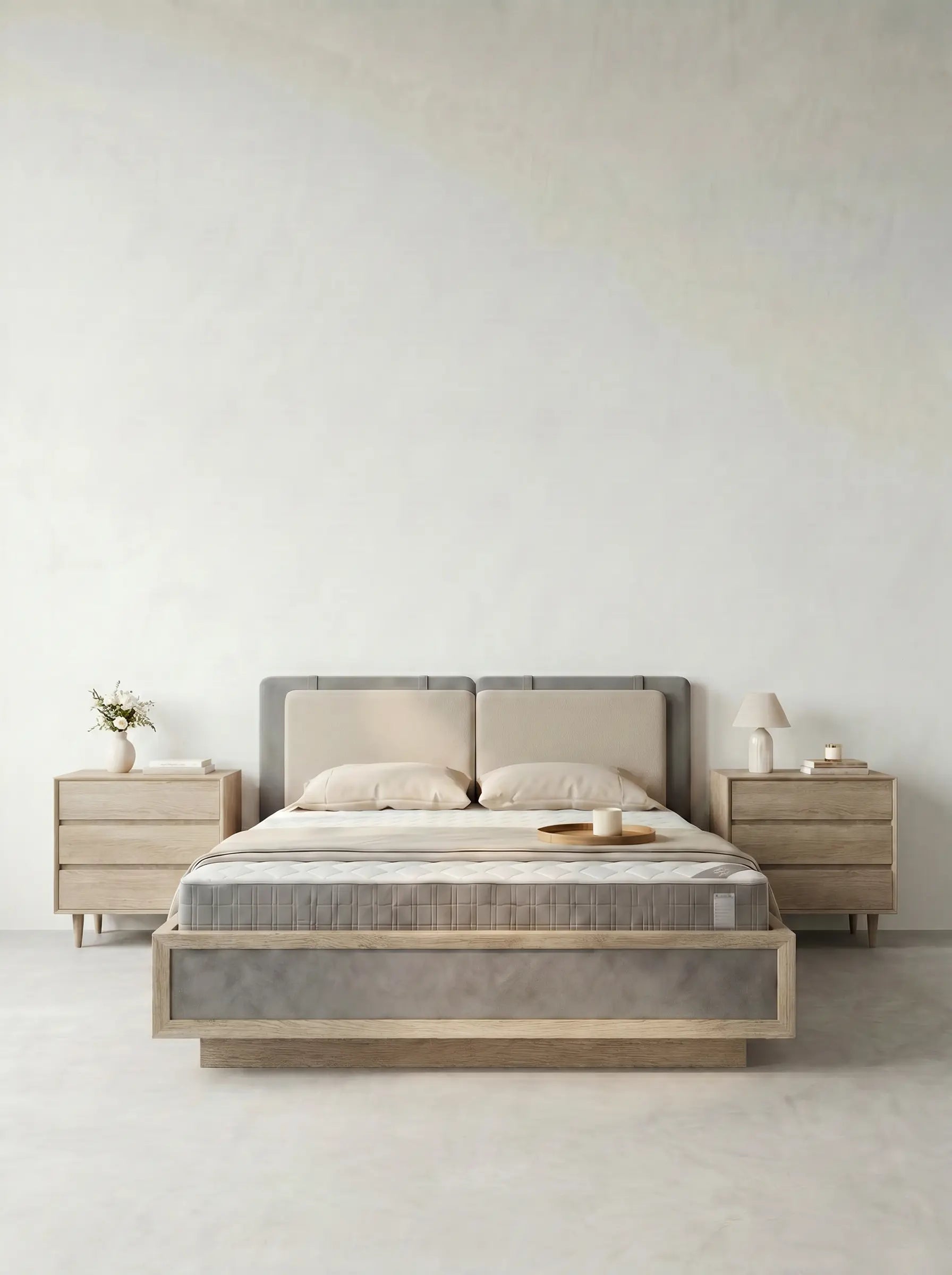 Veneto Italia  Discover Kodama Bed – Natural Oak Bed with Soft Upholstered Details