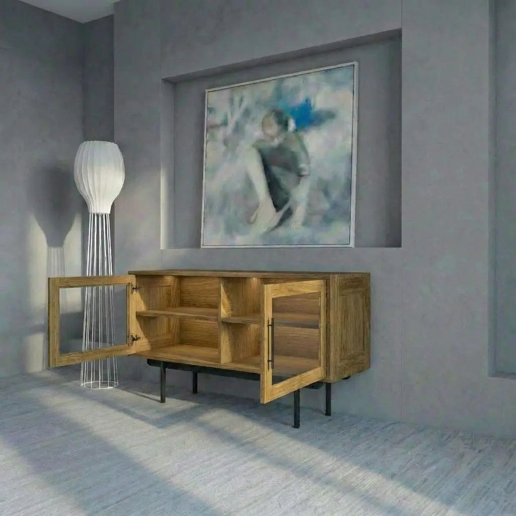 Veneto Italia Sideboards Biwa Short Sideboard with Glass Doors