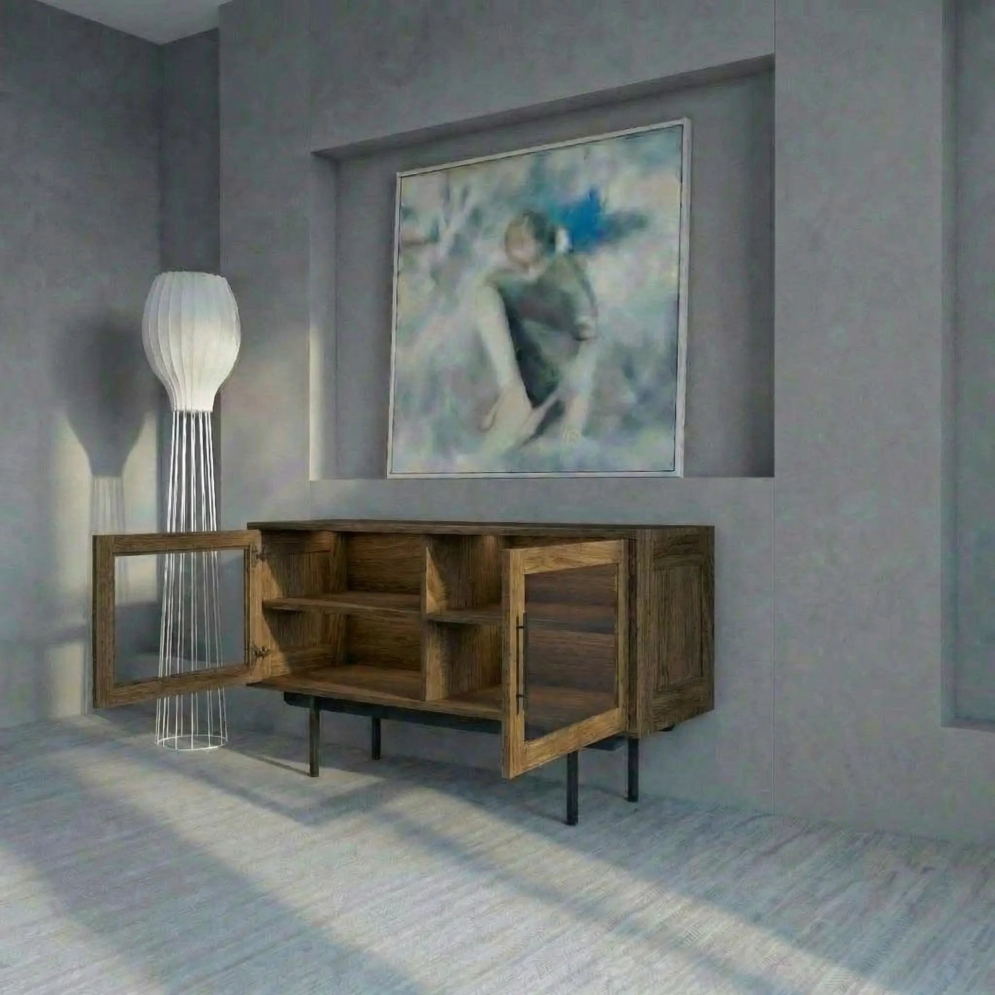 Veneto Italia Sideboards Biwa Short Sideboard with Glass Doors