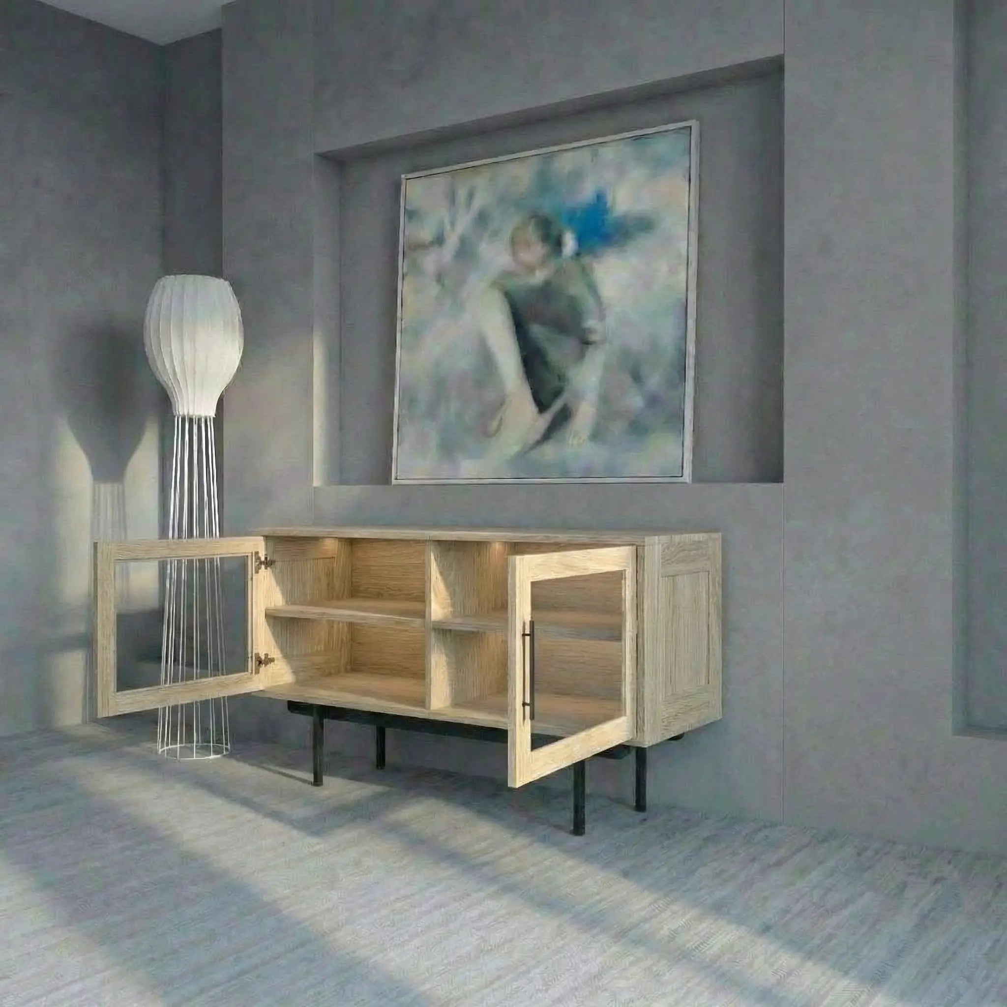 Veneto Italia Sideboards Biwa Short Sideboard with Glass Doors