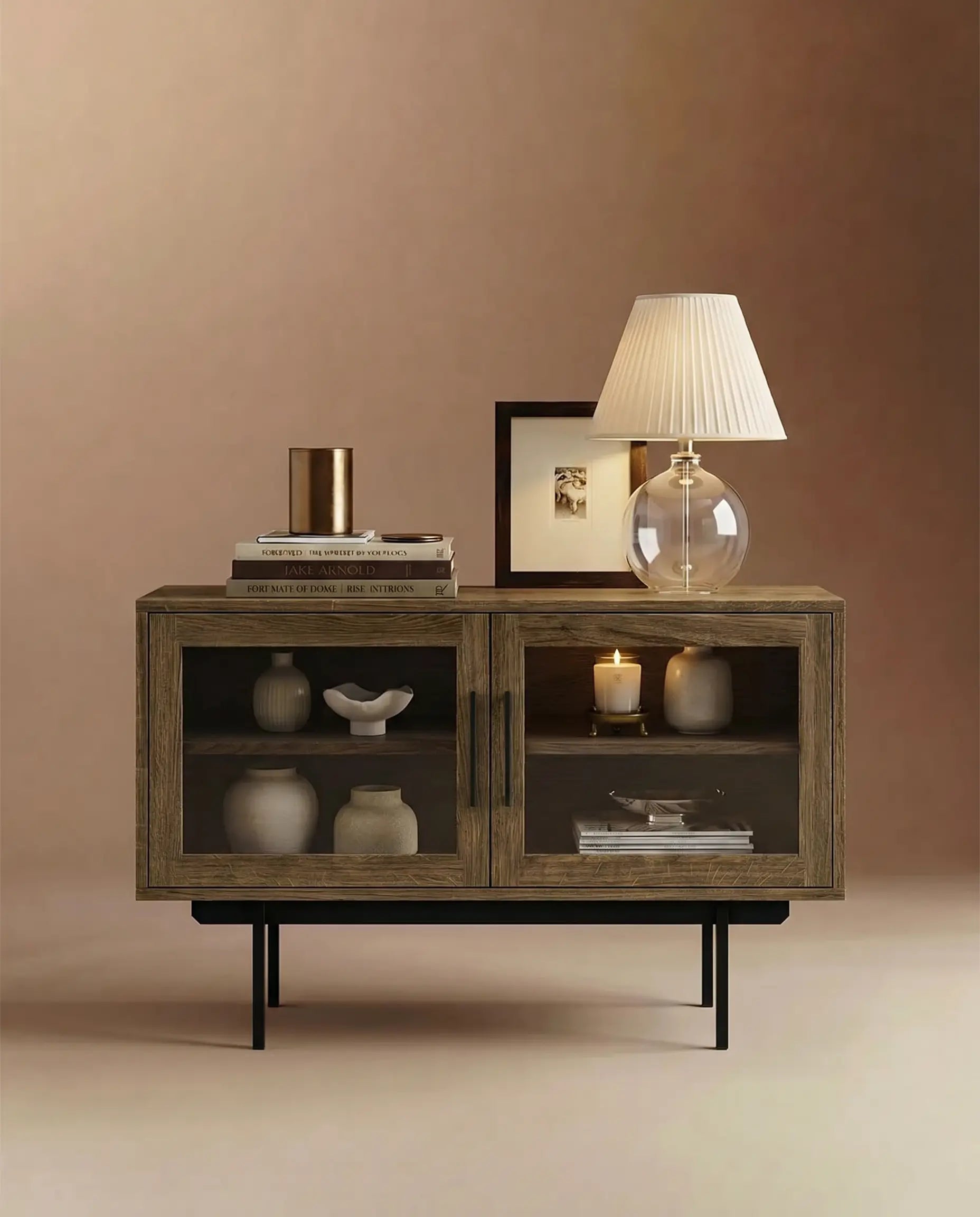 Veneto Italia Sideboards Biwa Short Sideboard with Glass Doors