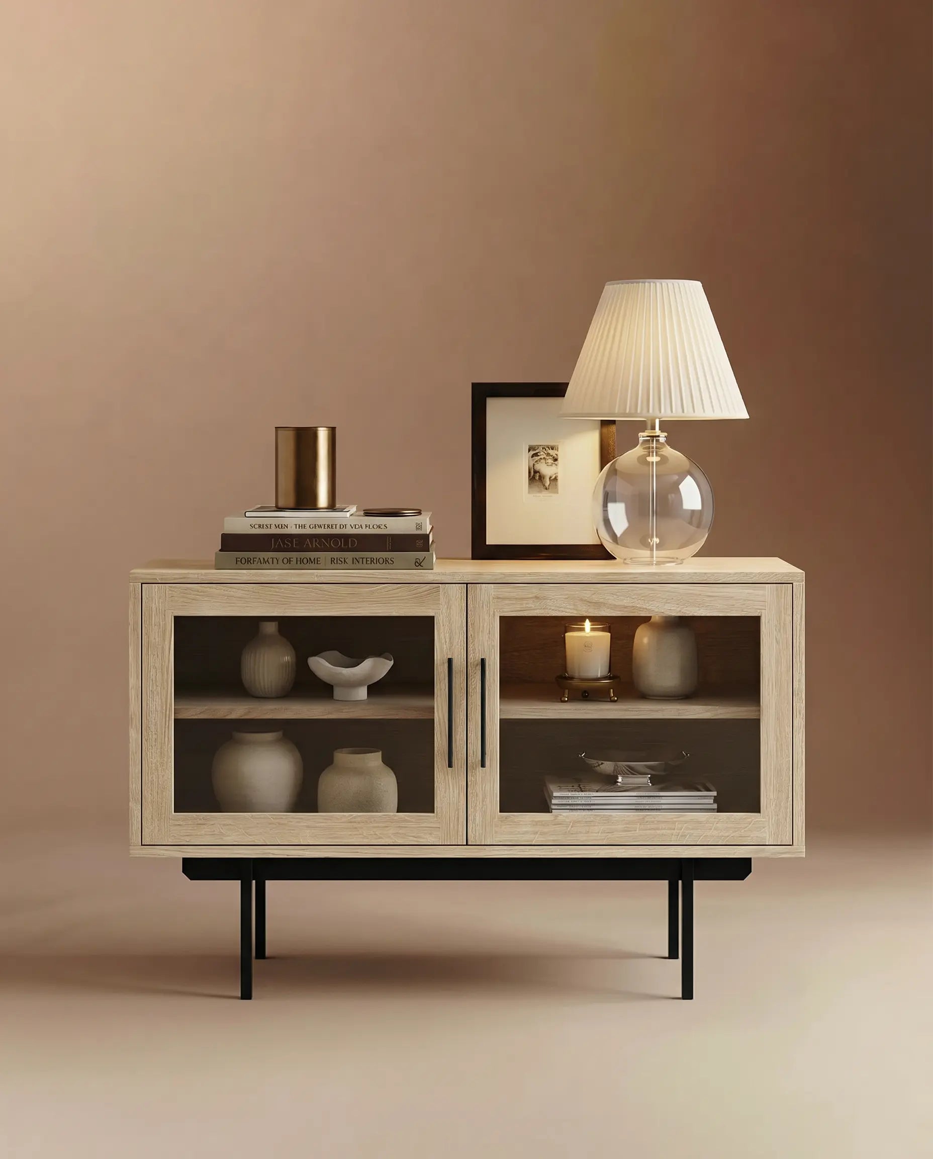 Veneto Italia Sideboards Biwa Short Sideboard with Glass Doors