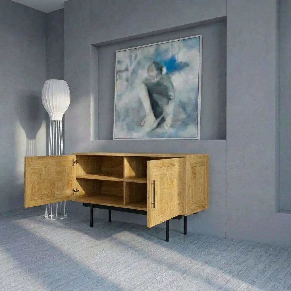 Veneto Italia Sideboards Biwa Short Sideboard with Patterned Doors