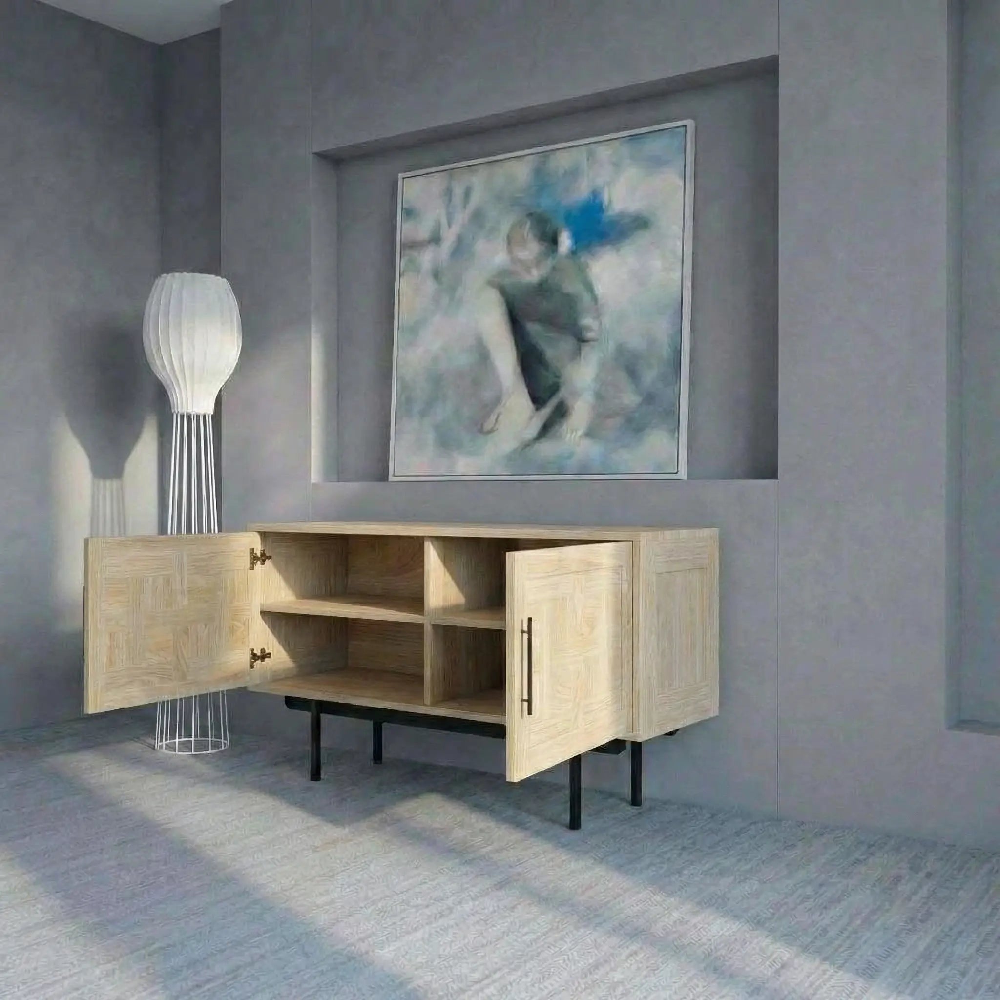 Veneto Italia Sideboards Biwa Short Sideboard with Patterned Doors