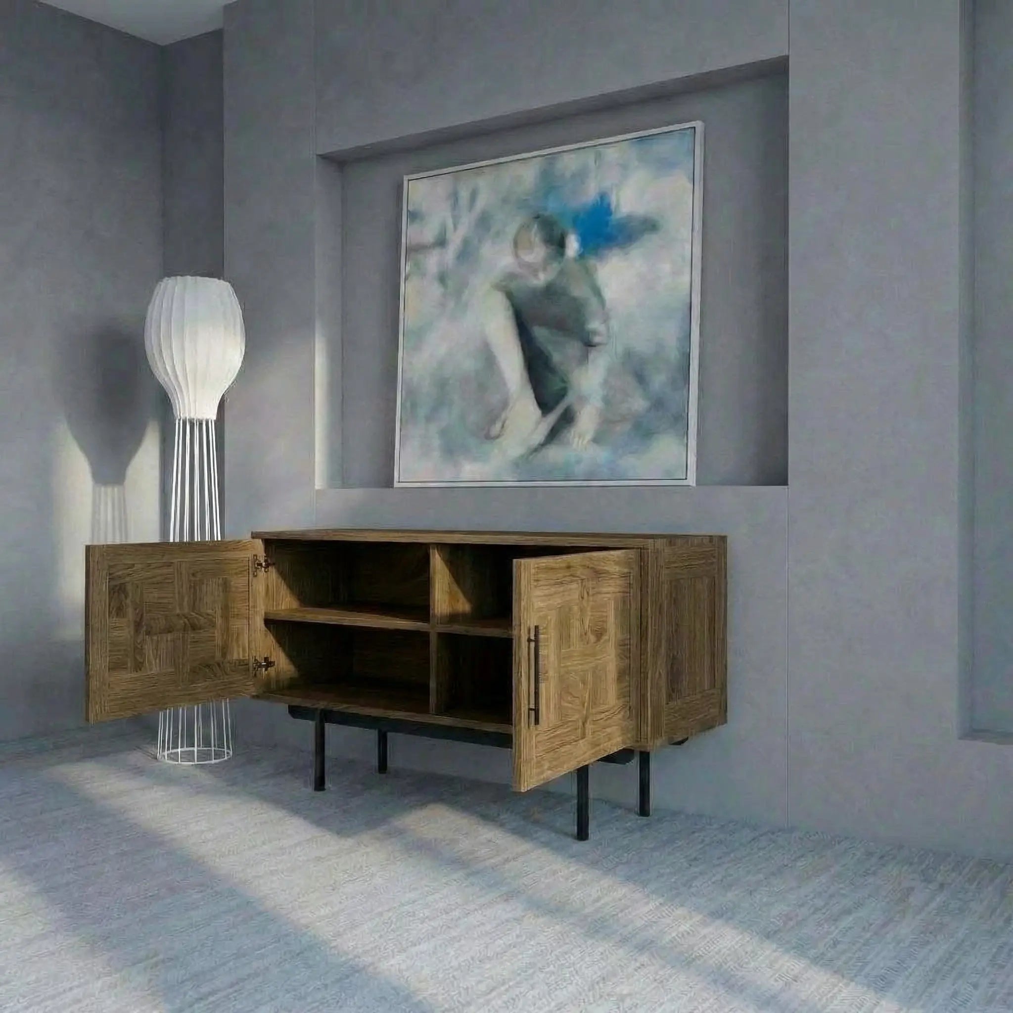Veneto Italia Sideboards Biwa Short Sideboard with Patterned Doors