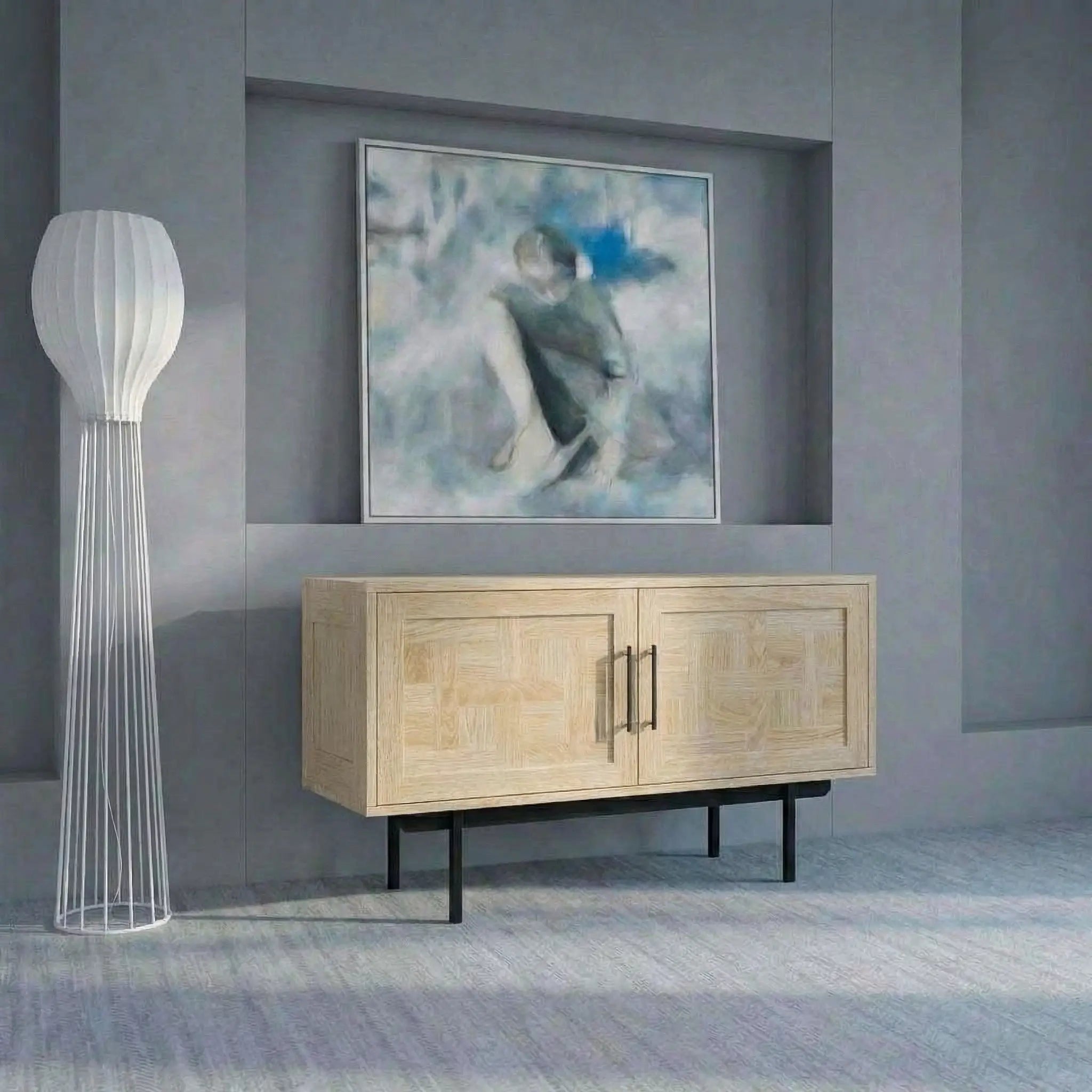 Veneto Italia Sideboards Biwa Short Sideboard with Patterned Doors