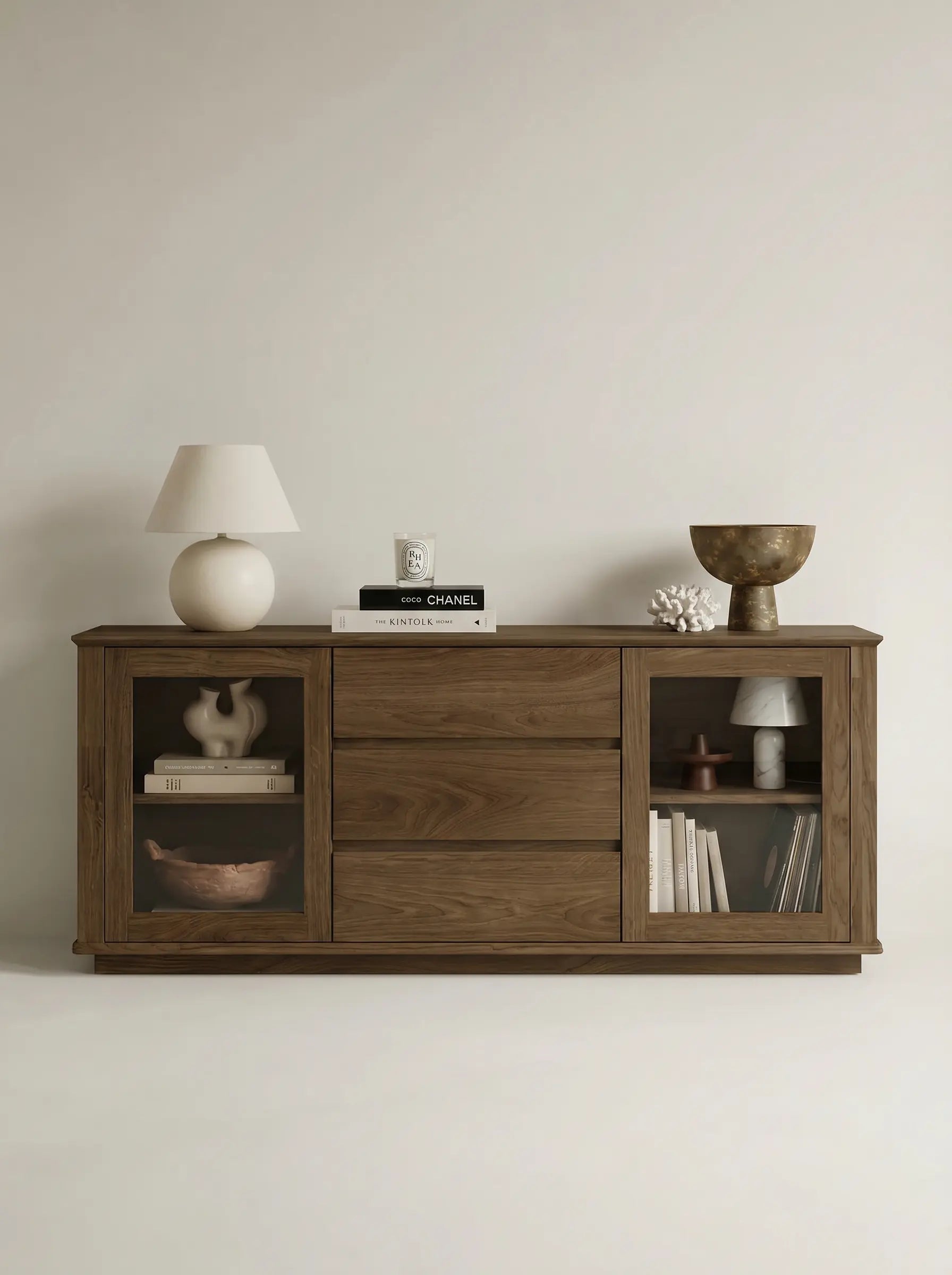 Veneto Italia Sideboards Cwellyn Oak Glass Sideboard