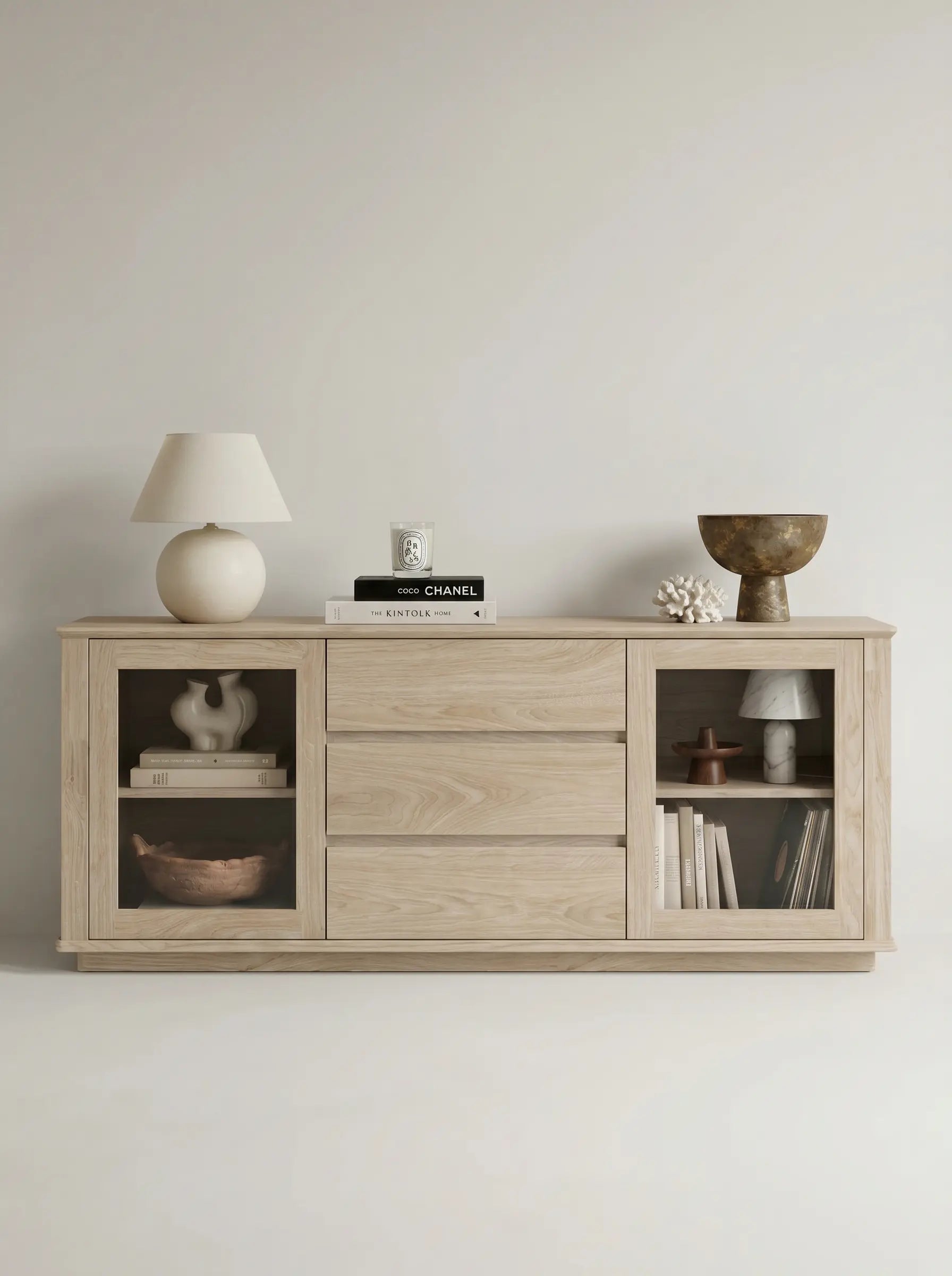 Veneto Italia Sideboards Cwellyn Oak Glass Sideboard