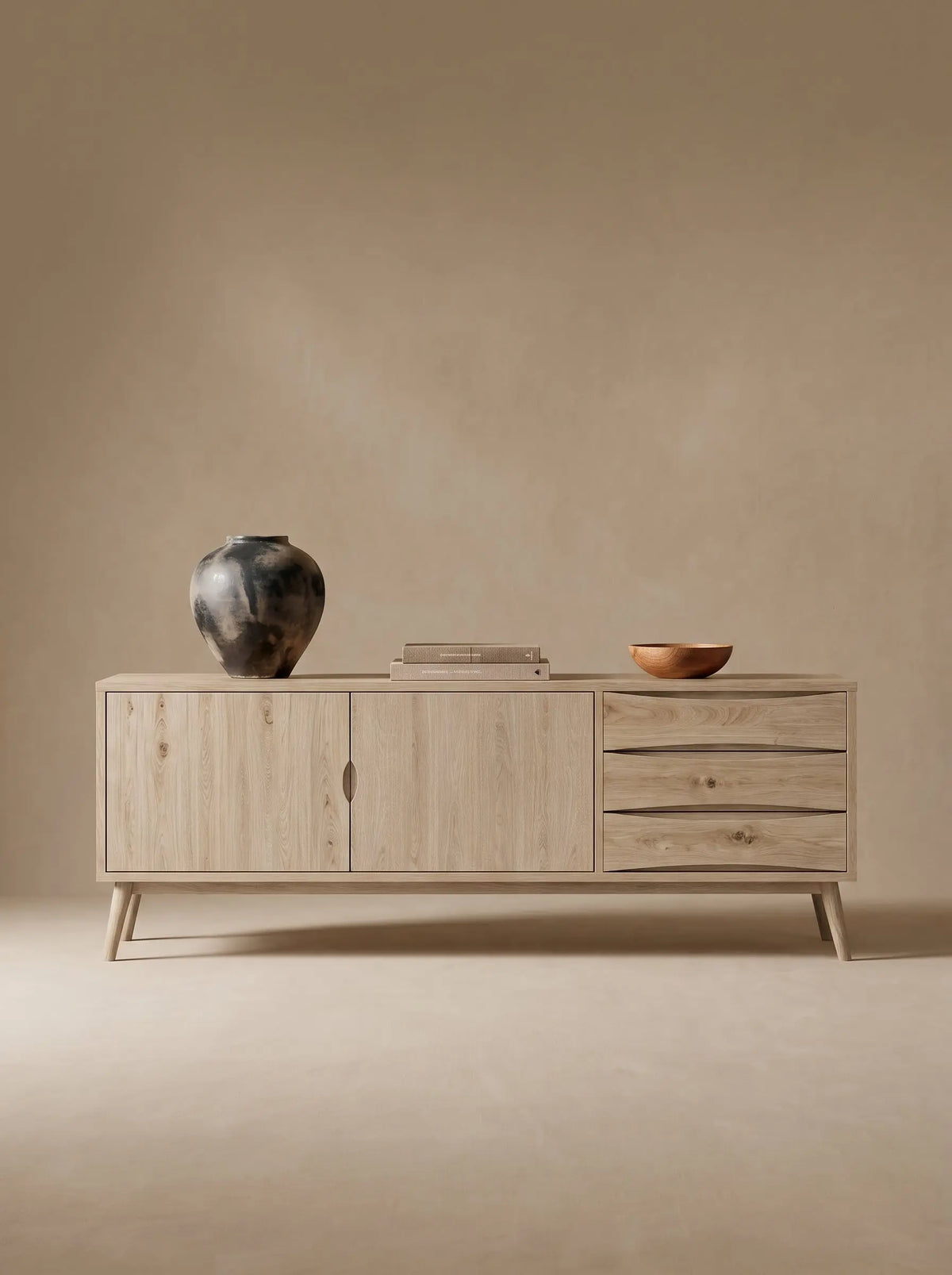 Veneto Italia Sideboards Erie Minimalist Long Natural Oak Sideboard