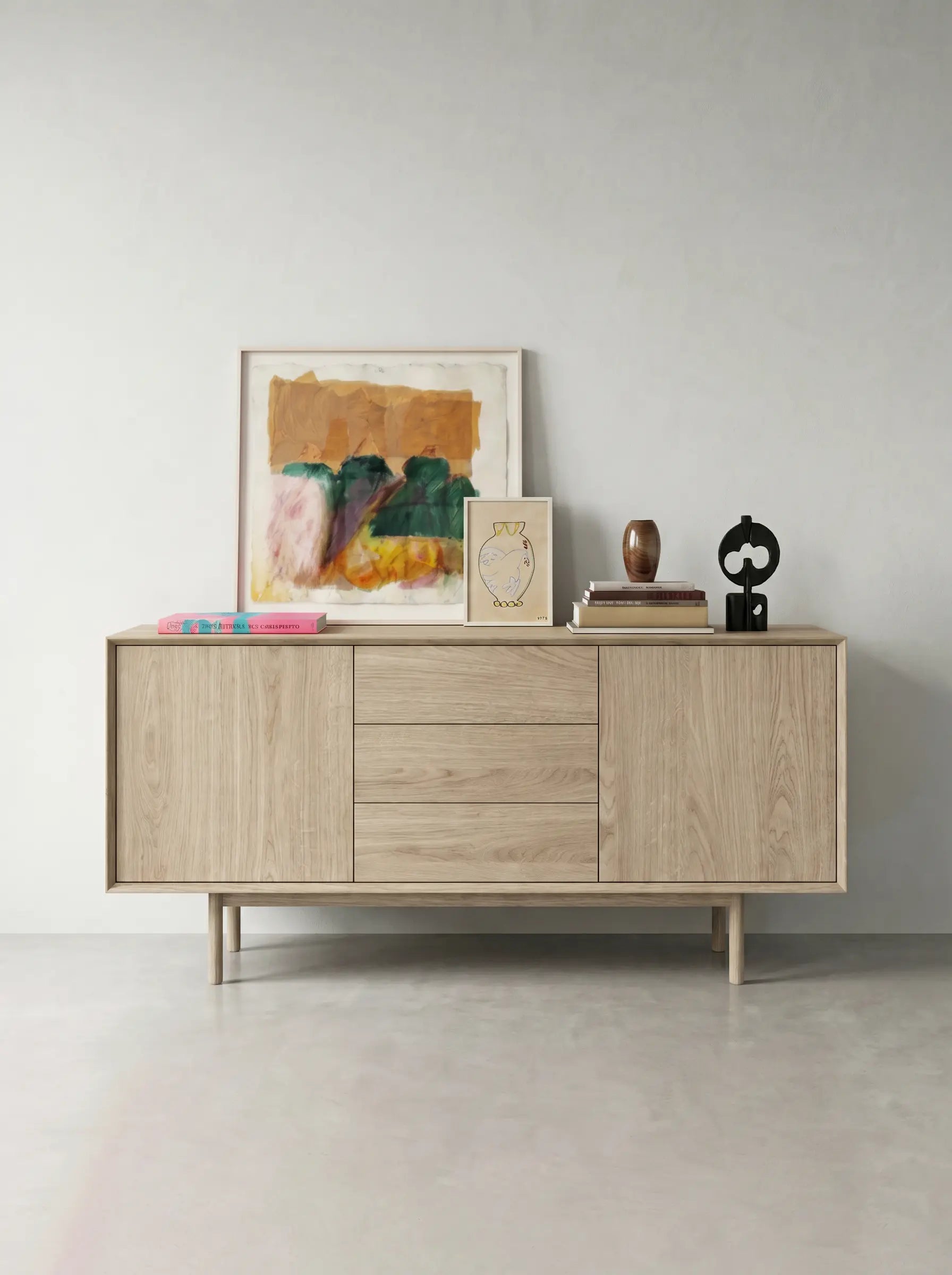 Veneto Italia Sideboards Kodama Oak Sideboard with Two Doors Three Drawers