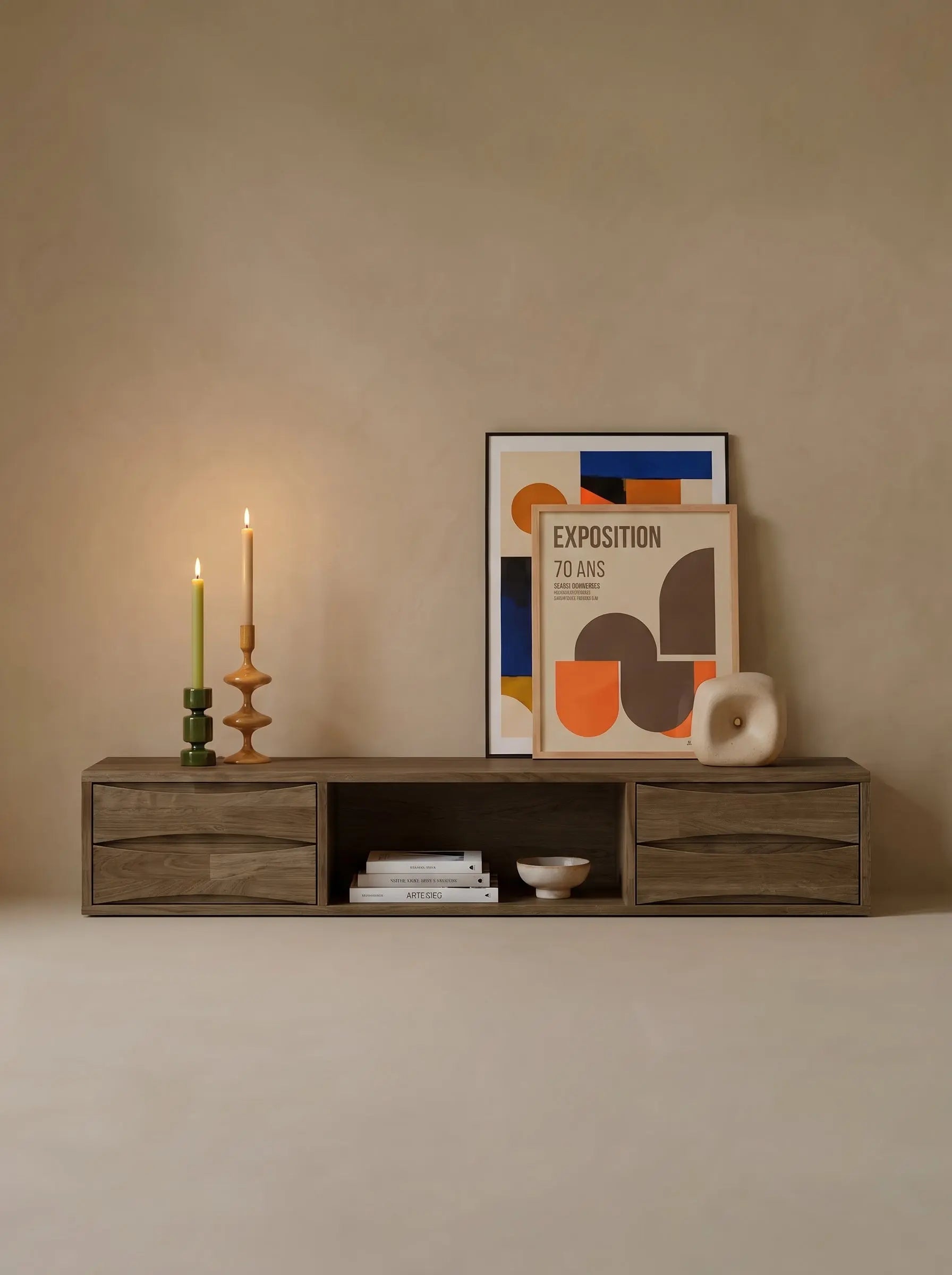 Veneto Italia TV Stands Erie Oak Hanging TV Stand with Drawers