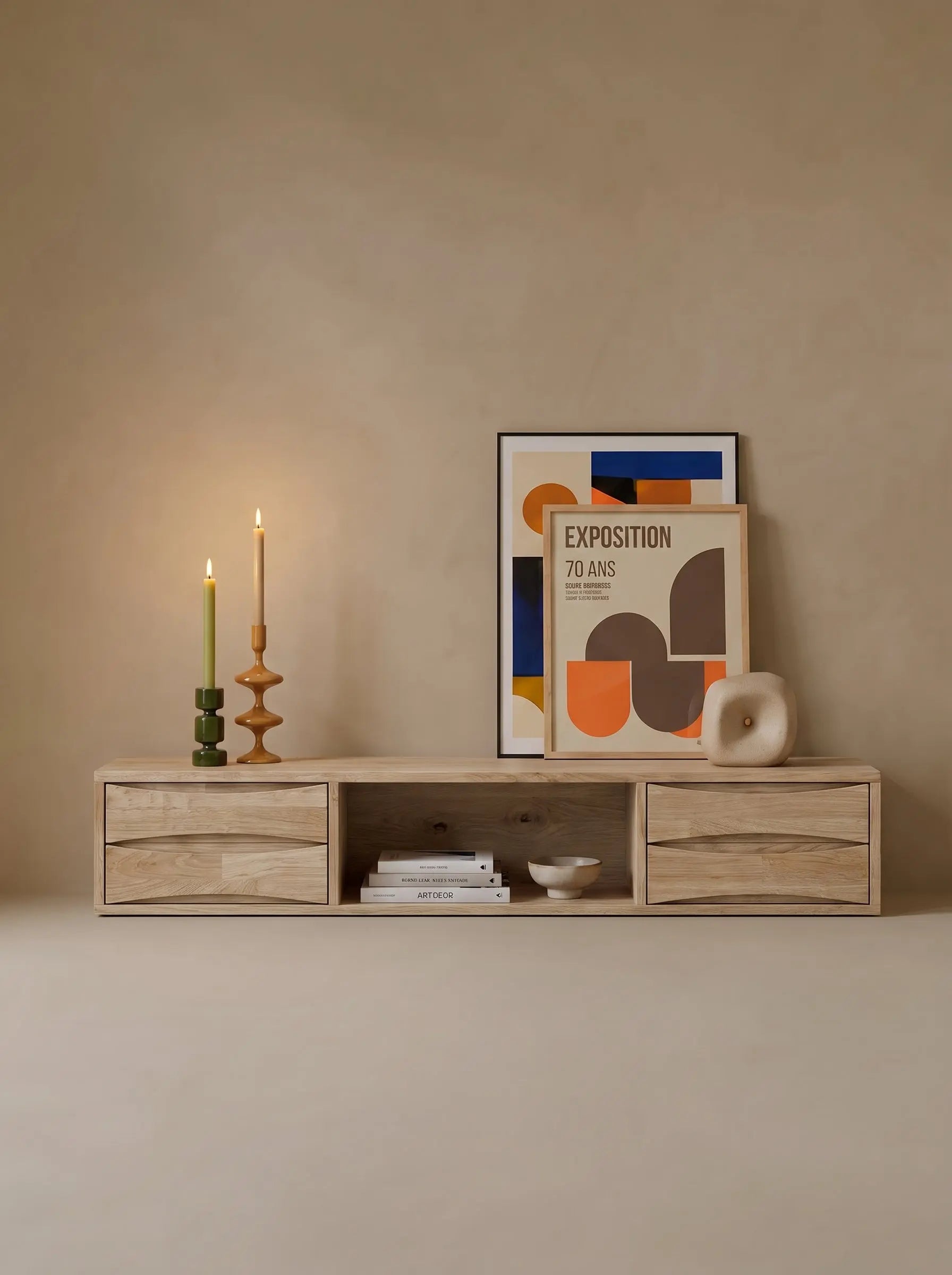 Veneto Italia TV Stands Erie Oak Hanging TV Stand with Drawers