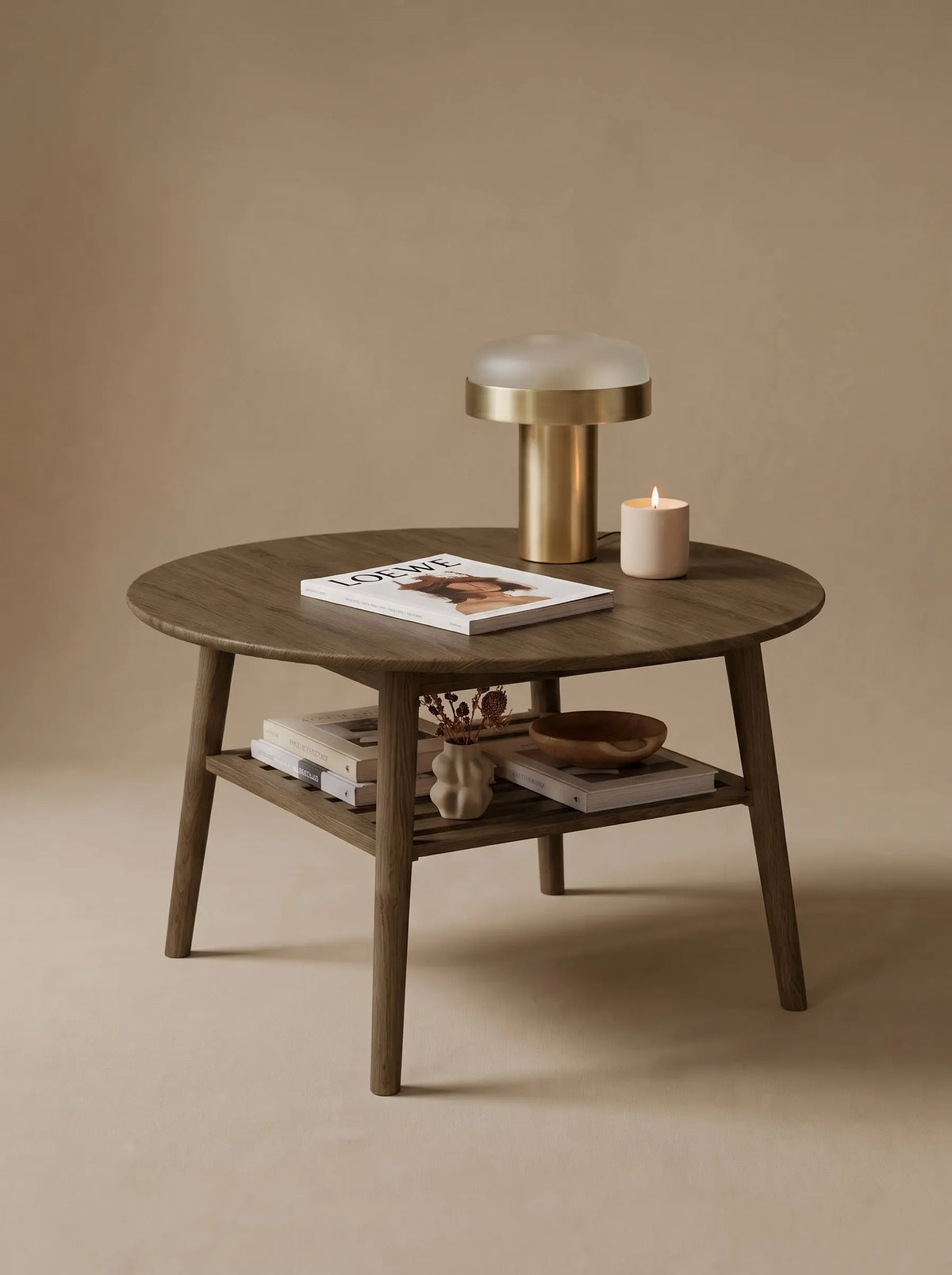 Veneto Italia Tables Erie Oak Round Coffee Table with Shelf